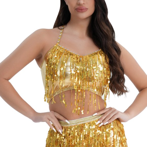 HBFAGFB Tank Tops Womens Fashion Thin Shoulder Strap Sequin Vest Party Sleeveless Shirts Gold Size M
