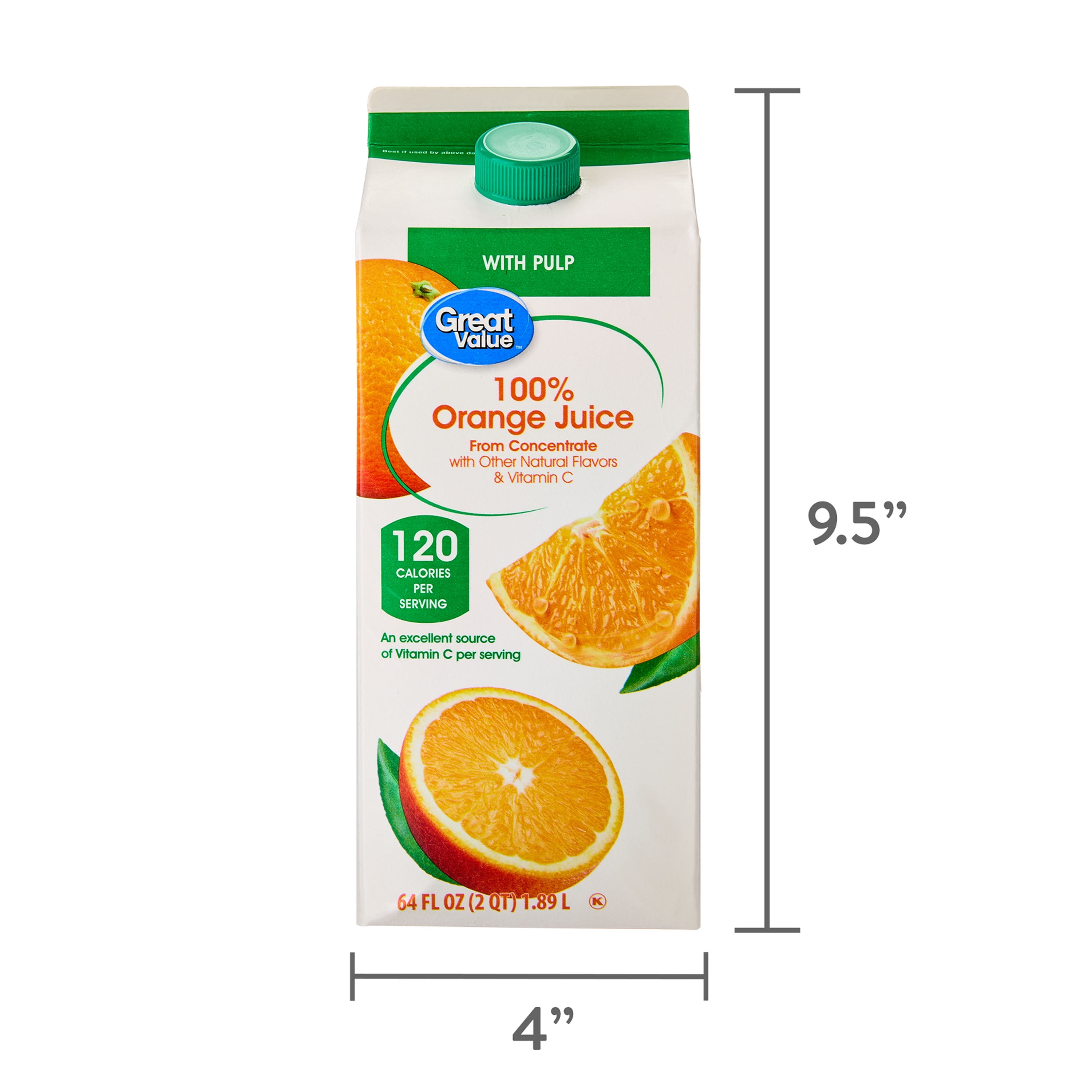 Great Value 100% Orange Juice from Concentrate with Pulp, 64 fl oz