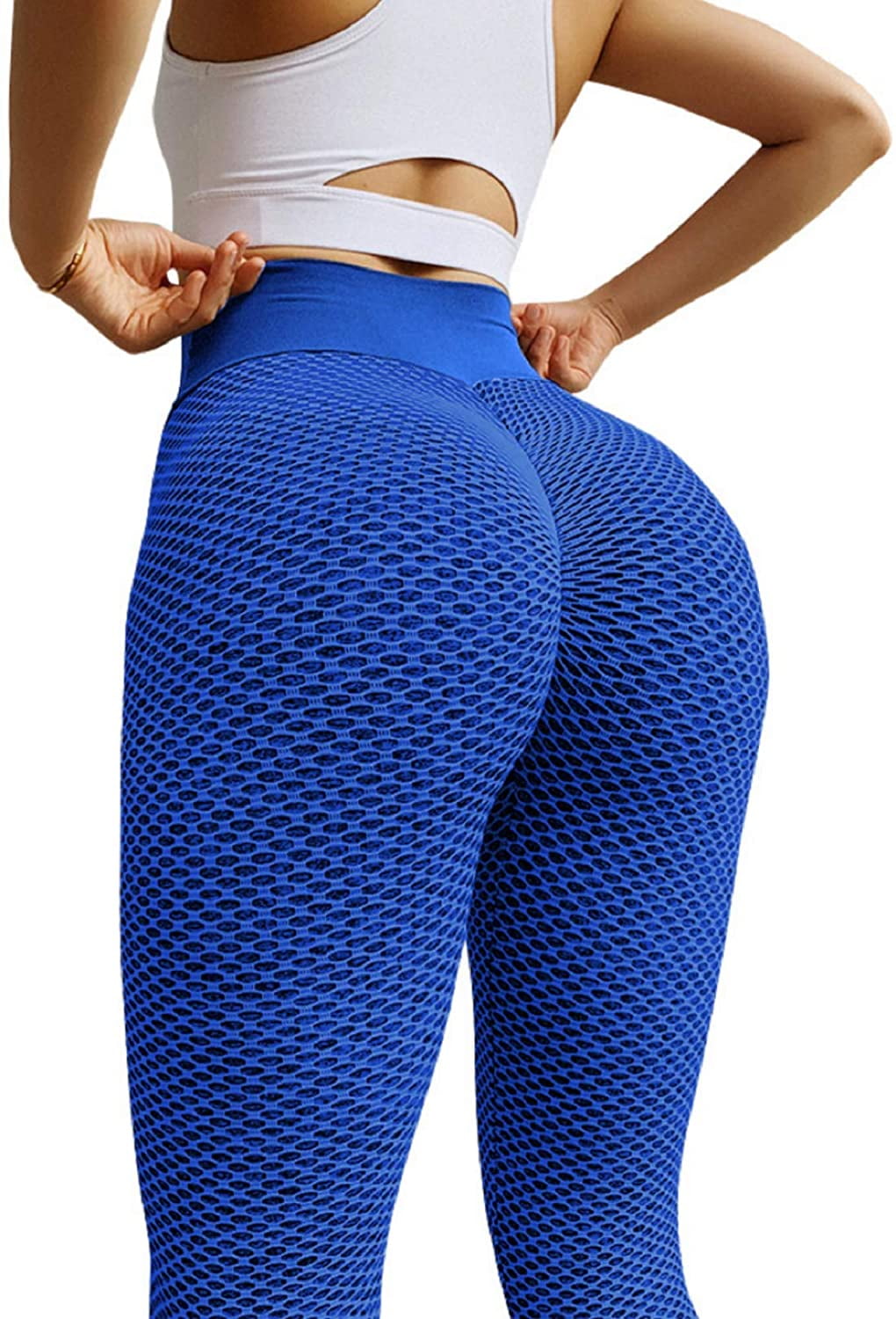 Womens Wrinkled Butt Lifted High Waist Yoga Pants Belly Control