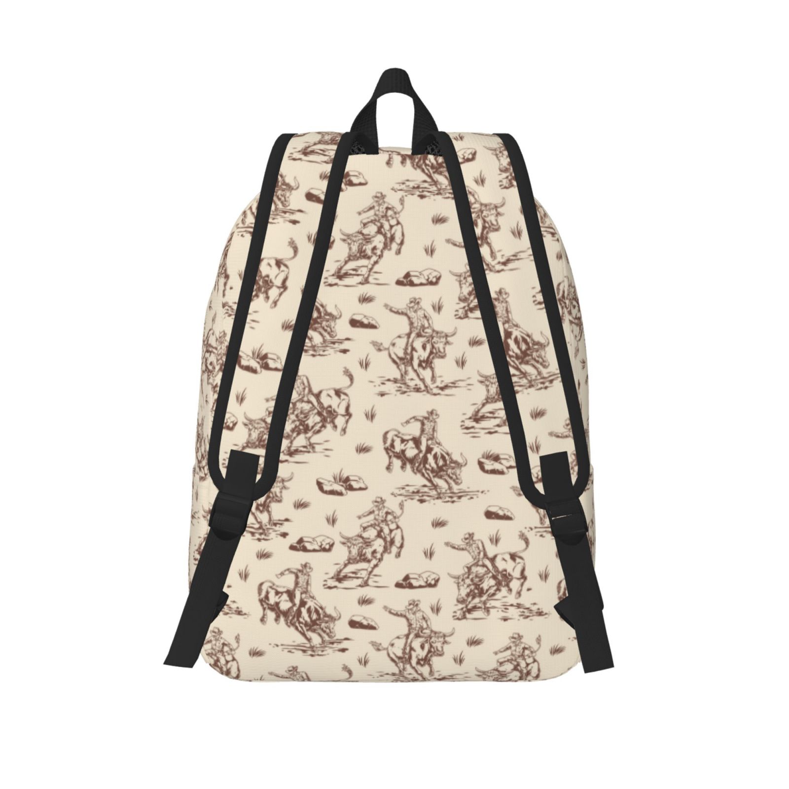 Picia Cowboy Sitting On Cow Back Printed Canvas Daypack - Stylish and Durable Vintage Compact Backpack - Class, Work, Travel, or Laptop Bookbag,Organized Compartments-Medium