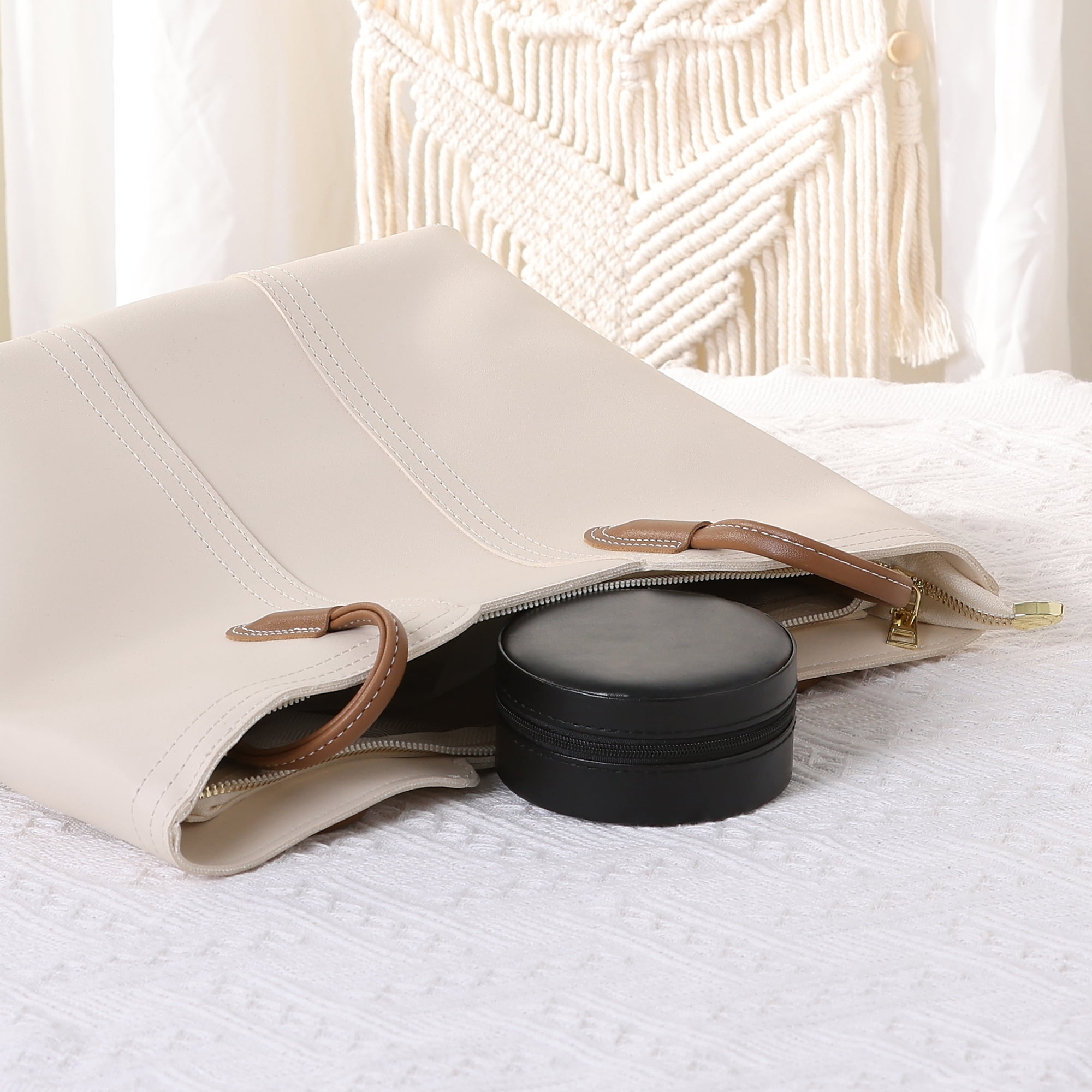 Unique Bargains Travel Jewelry Box Small Round Portable PU Leather Jewelry Organizer Case Black
