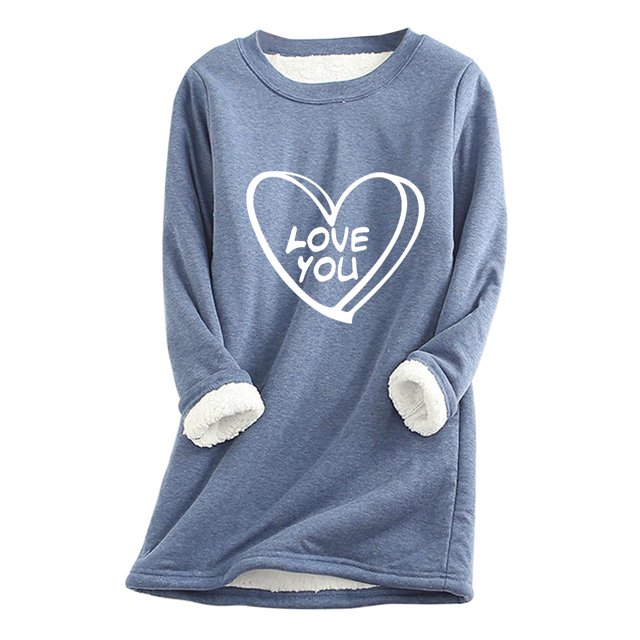 Birdeem Womens Fall/Winter Oversized Valentines Day Printed Top with Thickened and Plush Insulation and A Snug Base Shirt