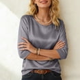 thumbnail image 6 of mgoYE Women Silk Satin Tops Short Sleeve Blouse Crew Neck Shirts Business Casual Outfits(Grey,2XL), 6 of 9
