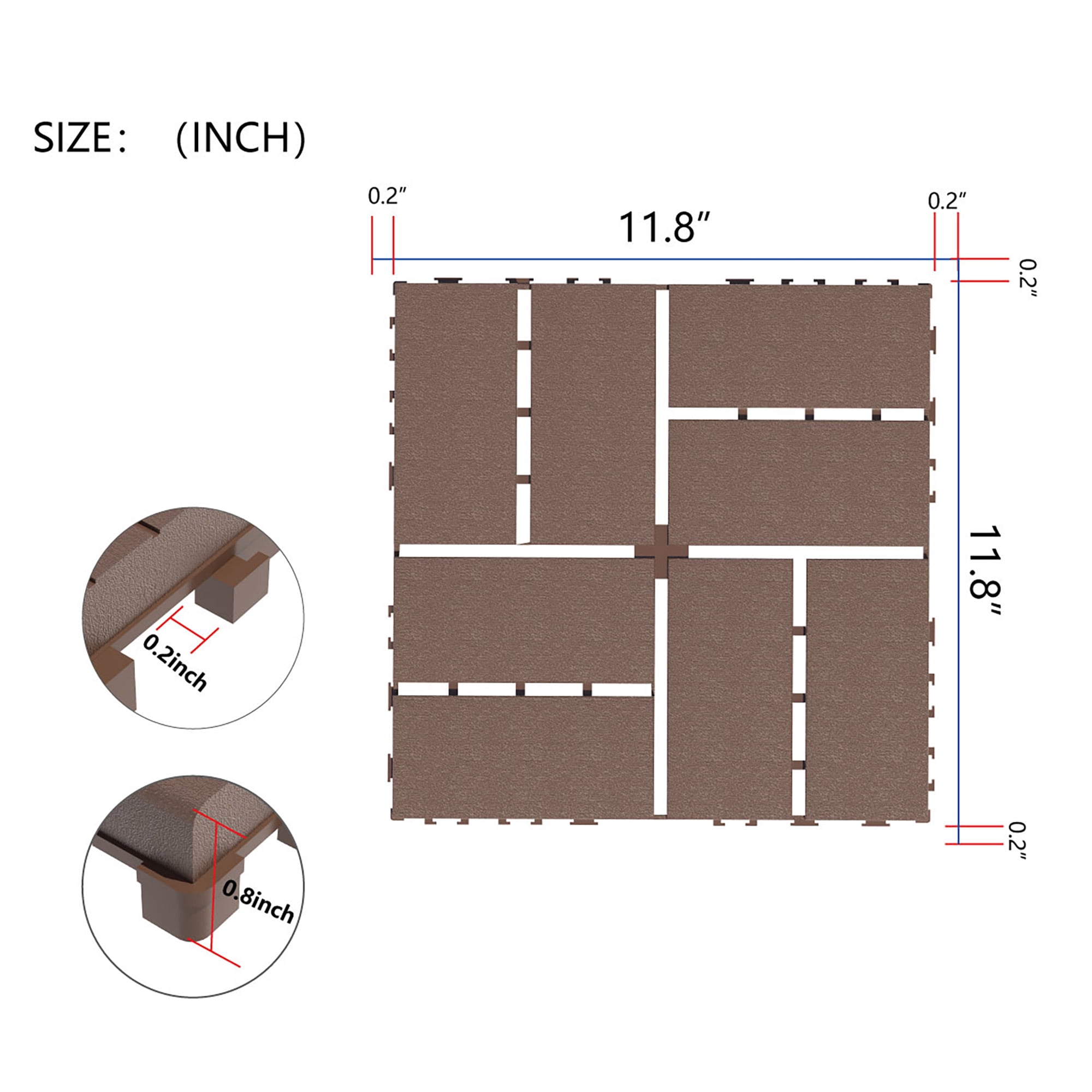 Alvantor Interlocking Deck Tiles 44 Pack, 12"x12"Plastic Waterproof Flooring Tiles for Outdoor & Indoor, Brown