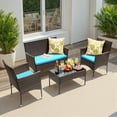 thumbnail image 5 of Lacoo 4 Piece Outdoor Patio Furniture PE Rattan Wicker Table and Chairs Set with Cushions, Blue, 5 of 7