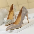 thumbnail image 3 of Zapatos de tacón alto con punta puntiaguda y boca poco profunda para mujer, de moda coreana, sexys, ajustados, con diamantes de colores, para mujer, 3 of 5