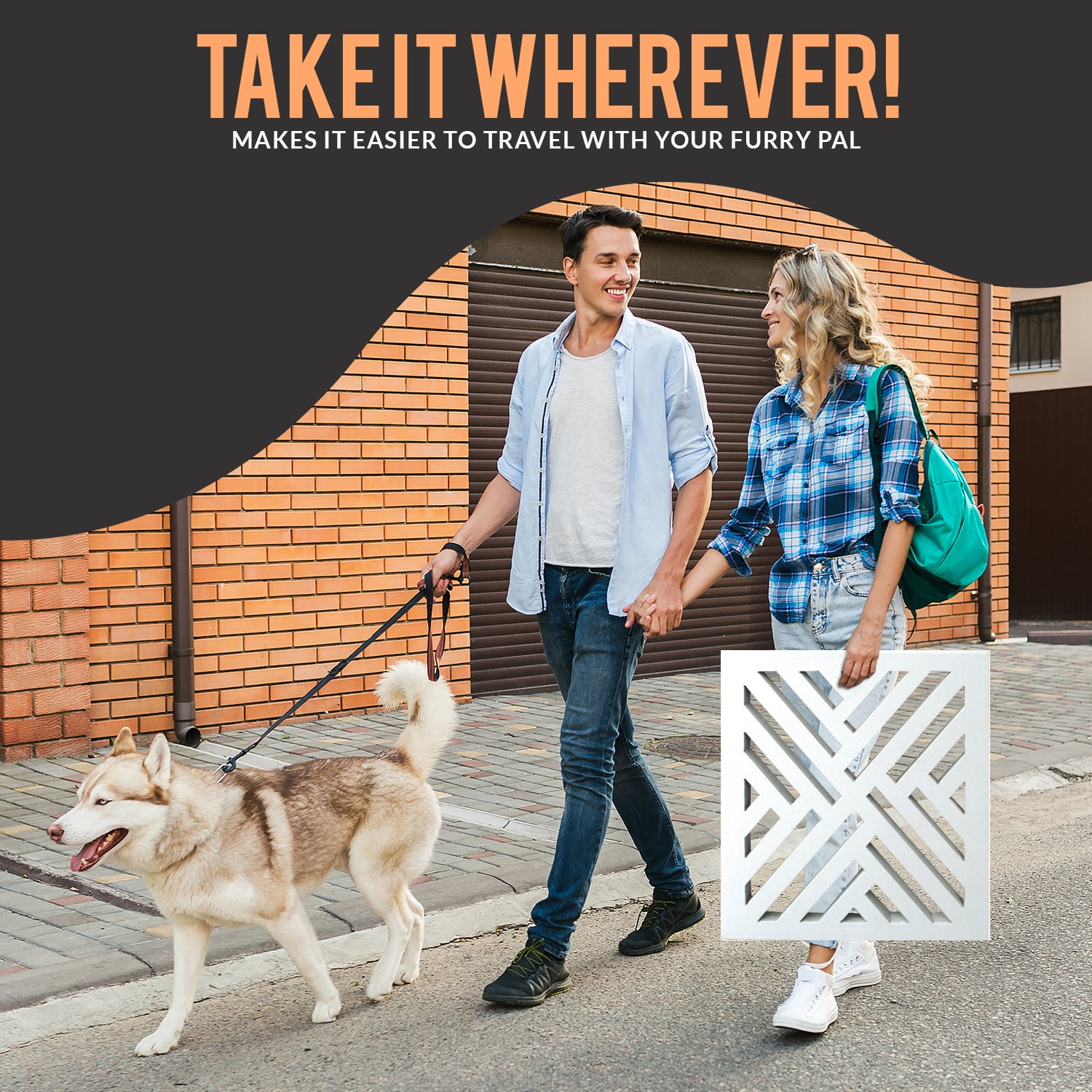 Bundaloo Freestanding Dog Gate Expandable Decorative Wooden Fence for Small to Medium Pet Dogs, Barrier for Stairs, Doorways, & Hallways (White Lattice)