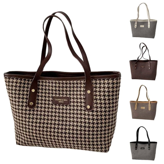 Stylago Women's Suede Tote Bags Winter Plaid Casual Work Handbags Ladies Travel Shoulder Purse College Book Pockets Black