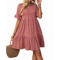 thumbnail image 2 of Women'S Summer Dresses 2025 Puff Sleeve Crew Neck High Waist Smocked A-Line Flowy Loose Fit Midi Dress Bean Paste Powder XL, 2 of 9