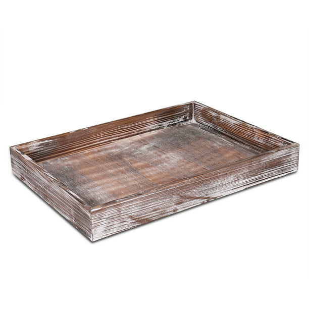 Wooden Ottoman Serving Tray Rustic, Wooden Long Table Tray