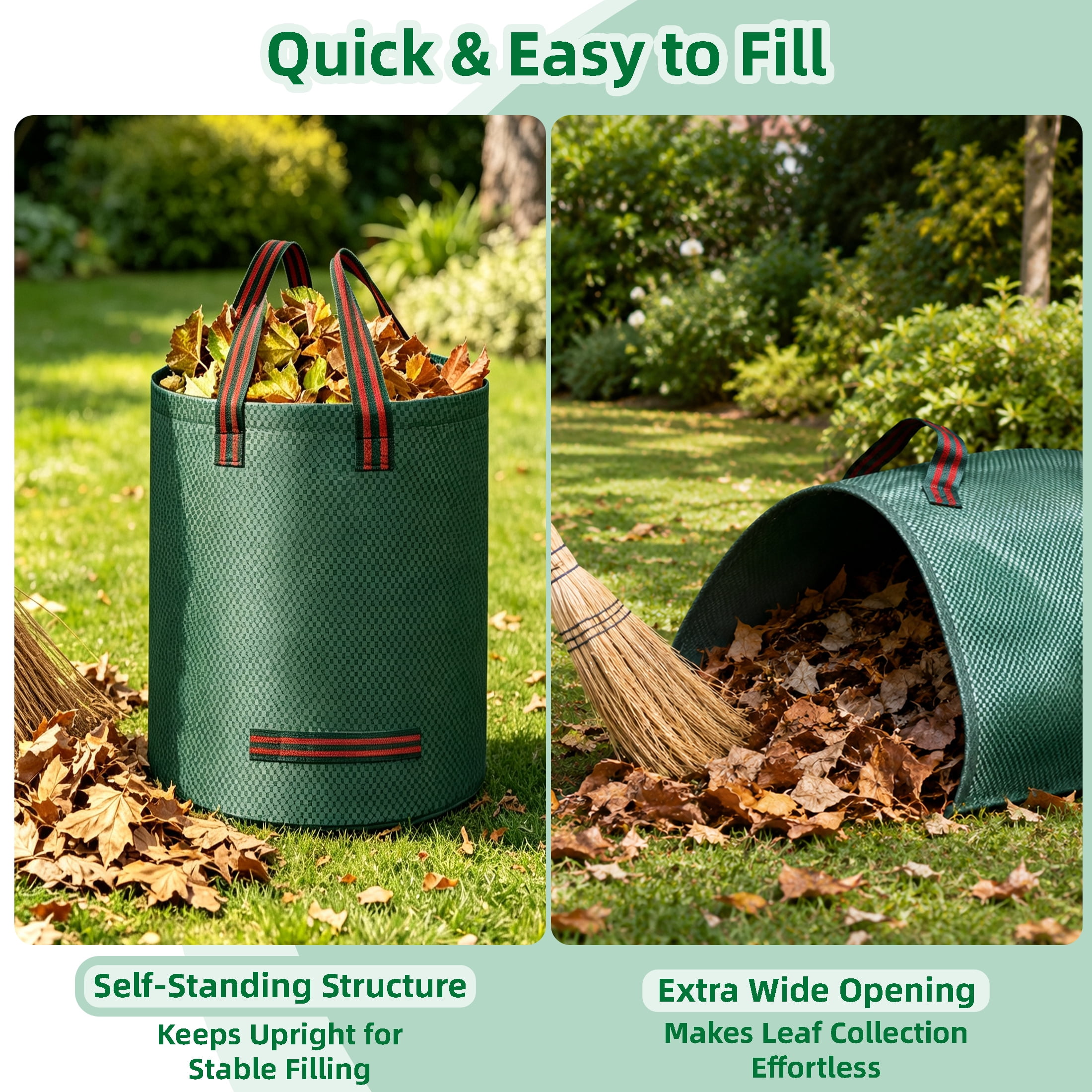 GARITIN 72 Gallon Yard Bags 3‑Pack, Reusable Heavy‑Duty Garden Leaf Bags, PP Woven Self‑Standing Lawn Waste Bags with Handles for Yard Debris, Leaves, Grass Clippings