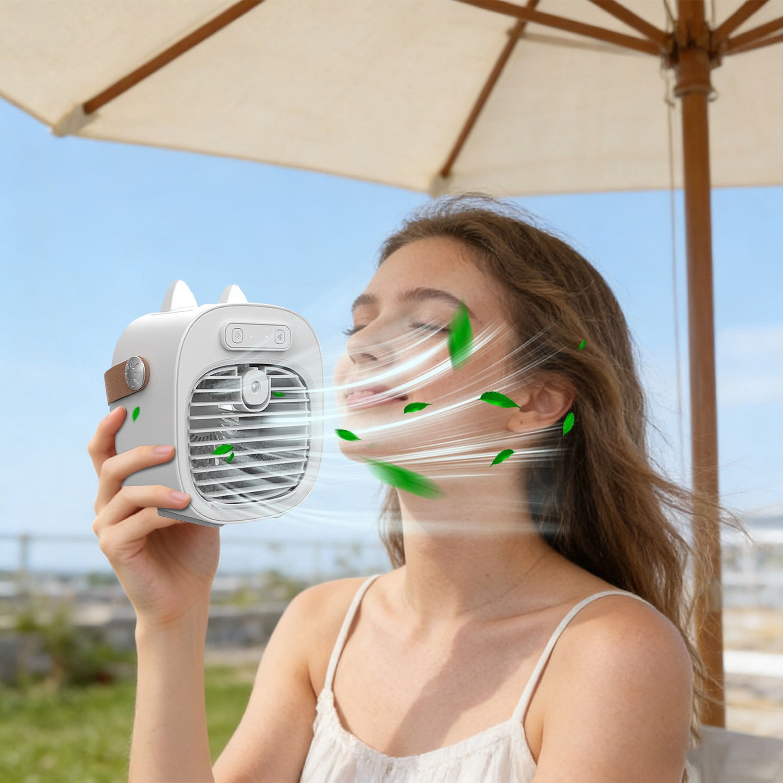 Portable Desktop Air Cooler with Humidifier, Quiet USB Rechargeable Mini Mist Fan with 3 Speeds and 4000mAh Battery, Small Personal Air Conditioner for Office Desk, Bedroom and Travel, 1-Pack