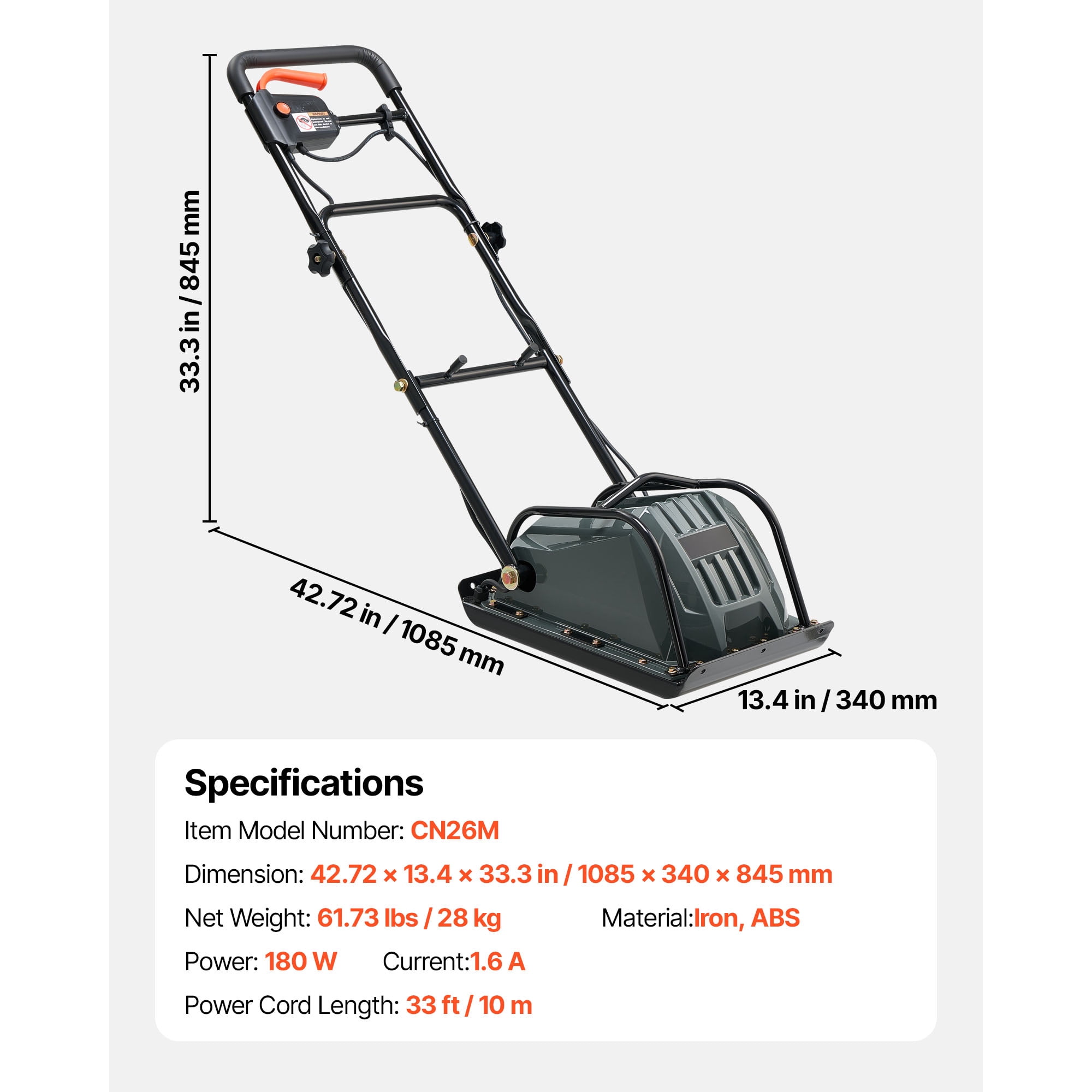 KFFKFF 130W Electric Plate Compactor – Gas-Free Soil Tamper with 5kN Centrifugal Force, 3.9” Compaction Depth for Paver Patio, Driveway Repair & Landscaping, 33ft Cord