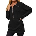 thumbnail image 4 of TWZH Women Solid Color Lapel Collar V Neck Zipper Pockets Sweatshirt, 4 of 7