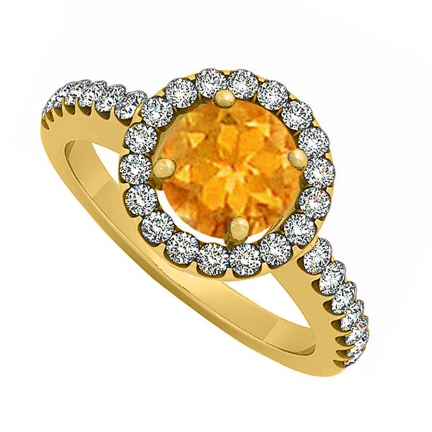 Fine Jewelry Vault UBNR50530Y14CZCT November Birthstone Citrine & CZ Halo Engagement Ring, 14K