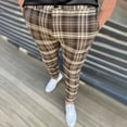 thumbnail image 2 of Mens Cargo Pants Fashion Casual Plaid Printing Button Zipper Trousers Full Length Pants Regular Straight Pant Coffee 2XL, 2 of 7