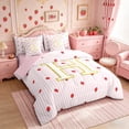 thumbnail image 2 of Meiyoeat Red Strawberry Kawaii Letter H Full Size Bedding Sets 7 Pieces, Cartoon Fruit Stripes Print Full Size Bed in a Bag for Bedroom,Pink Reversible, 2 of 6