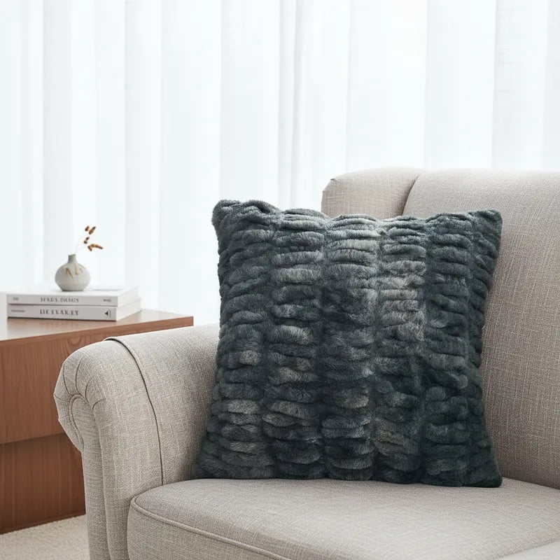 Home Soft Things Shar Pei Faux Fur Decorative Throw Pillow Covers, Soft Velvety Pillow Cases Cushion Covers, No Pillow Insert, Set of 2, Meteorite, 20" x 20"