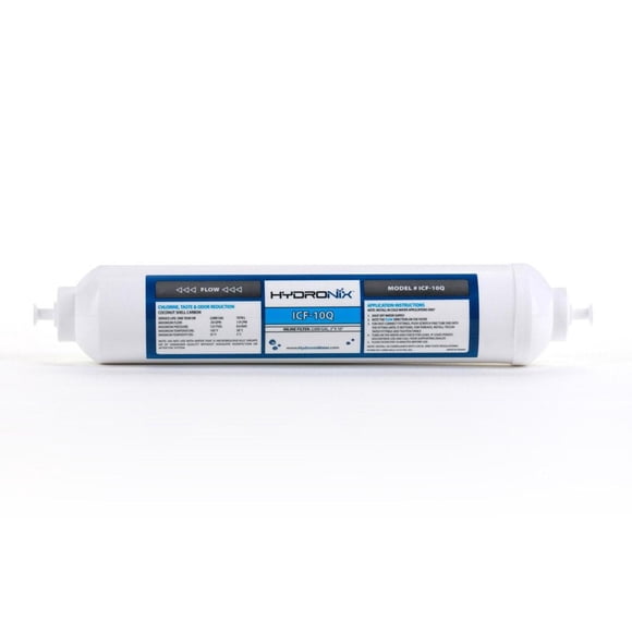 Filtro de Agua GAC de Coco Hydronix ICF-10Q Blanco con Conexión Rápida de 1/4 Pulgadas para Nevera y