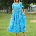 thumbnail image 5 of vigerkar Women Casual Loose Bohemian Floral Dress Short Sleeve Long Maxi Summer Beach Swing Dress BU1, XXL, 5 of 8