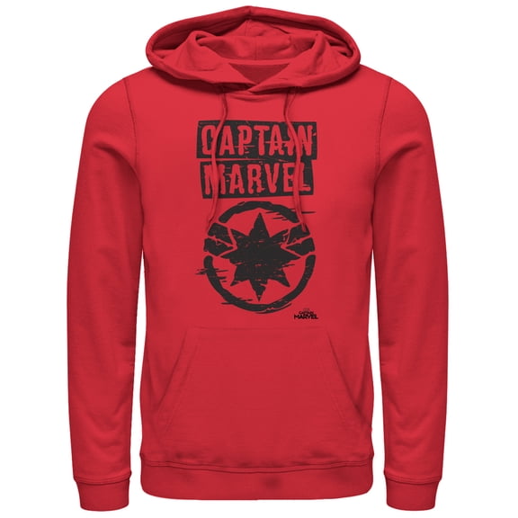 Men's Marvel Captain Marvel Grayscale Star Symbol Pull Over Hoodie Red Small