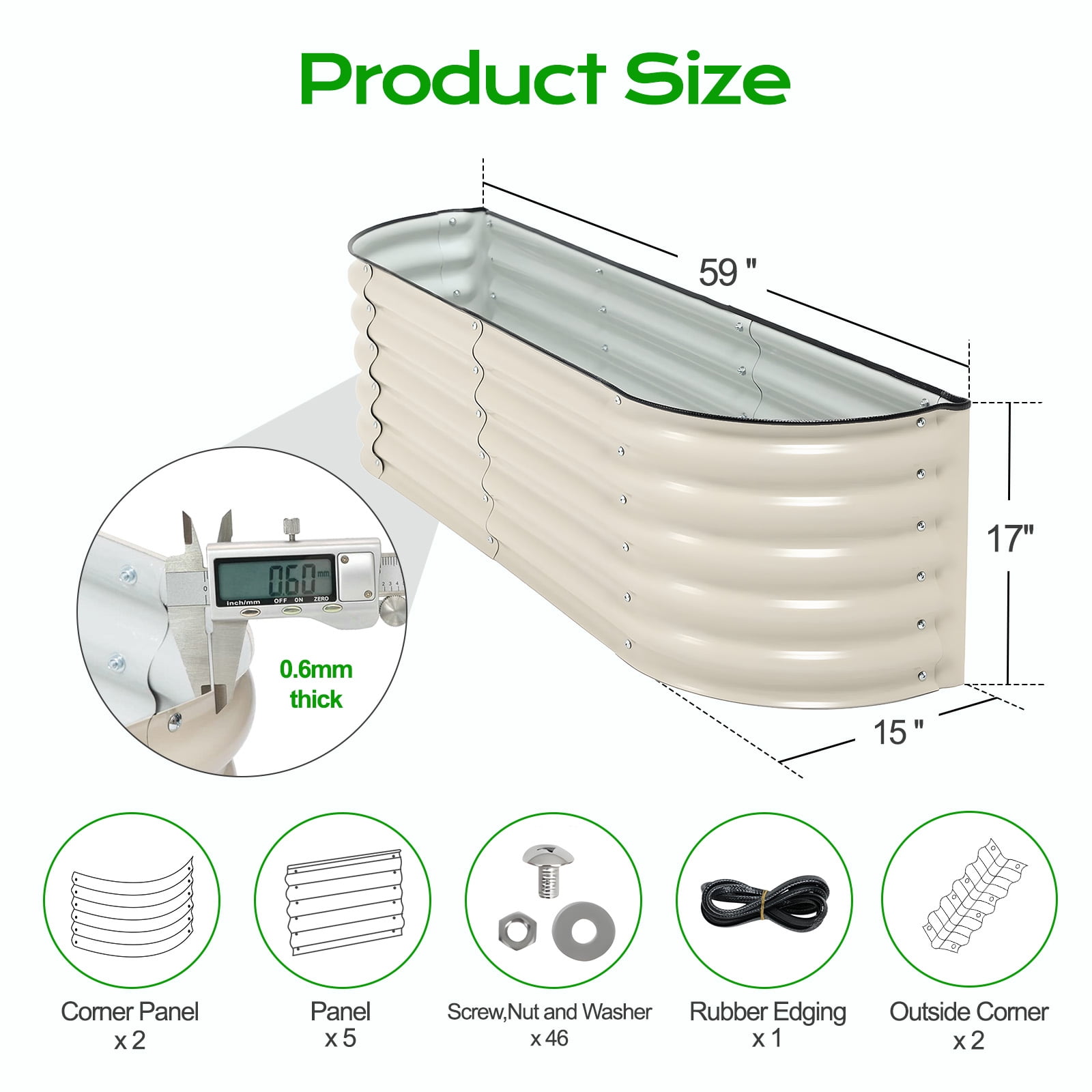 Aoodor Metal Raised Garden Bed - 59'' x 15'' x 17''(H) - Perfect Fusion of Aesthetics and Practicality - Beige