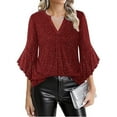 thumbnail image 2 of BLVB Womens 3/4 Ruffle Sleeve Tops Dressy Casual Blouse Chiffon V Neck Evening Party Night out Wedding Cocktail Shirt, 2 of 7