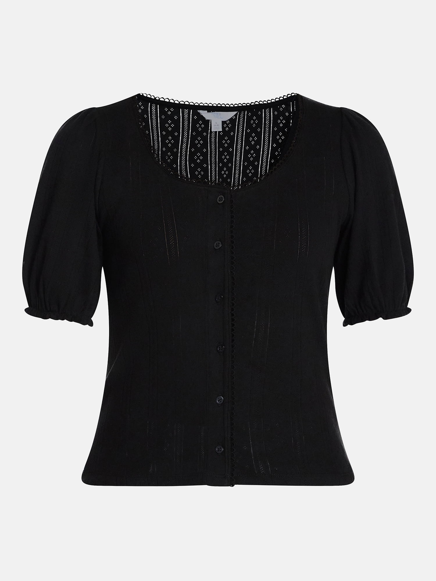Time and Tru Women's Pointelle Top with Short Sleeves, Sizes XS-XXXL