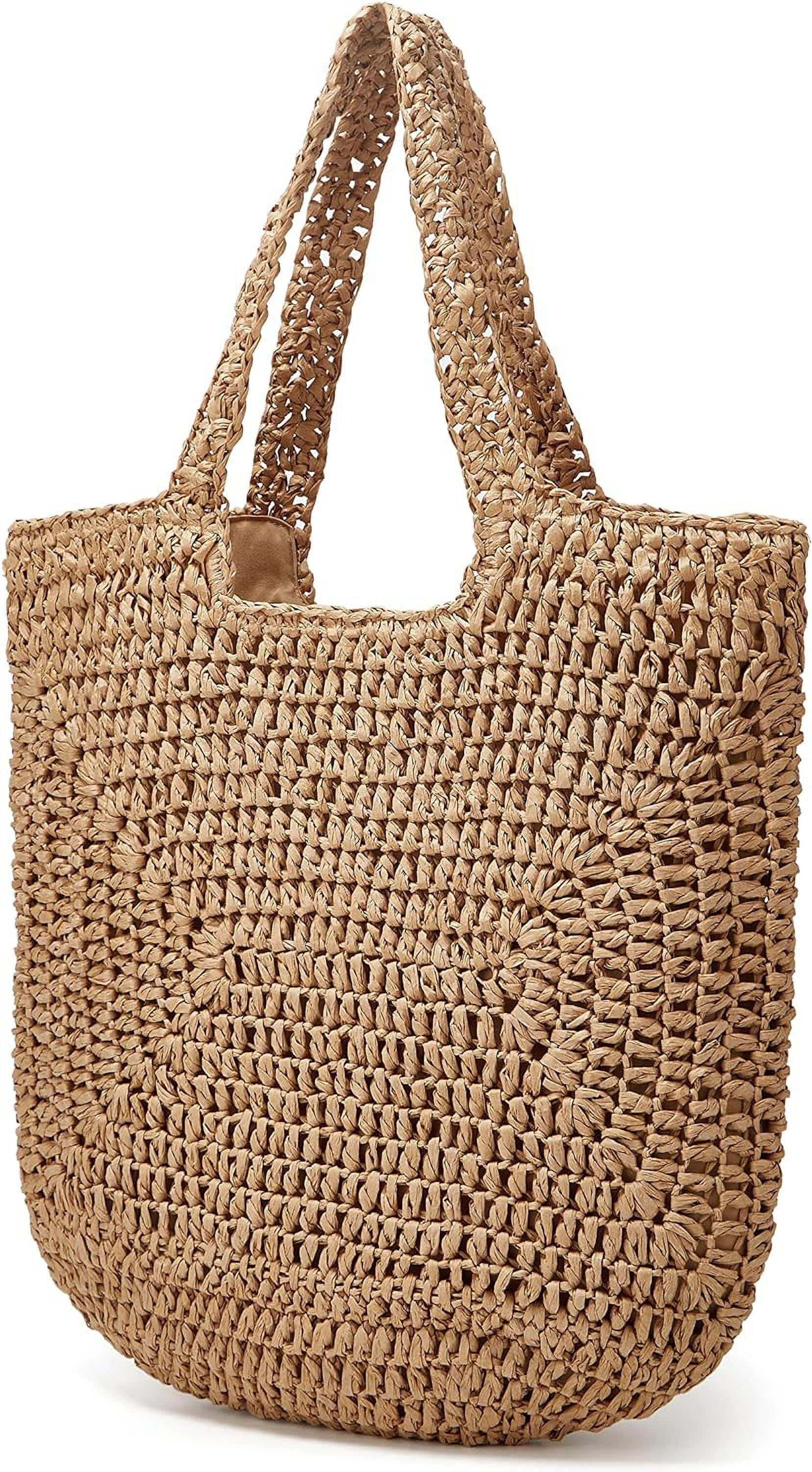 CoCoMangos Straw Tote Bag for Women Woven Beach Handbag Handmade Crochet Casual Straw Shoulder Bags Summer Bohemian Hobo Bags