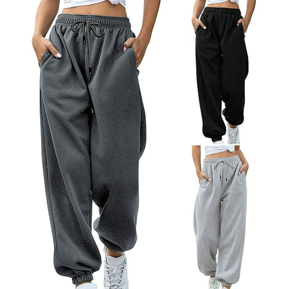 Jacenvly Sweatpants Women Bundle Foot Long Elastic Waisted Drawstring Pocket Plain Women's Pants Fashion Casual Solid Elastic Waist Trousers Straight Pants