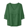 thumbnail image 4 of Womens Floral Babydoll Tops，Lightweight Gauze 3/4 Sleeve Blouses Office Work Tops Boho Floral Tops 3/4 Puff Sleeve Pleated Blouse Womens Summer Tops Peasant Blouses Peplum Tops For Women M, 4 of 8
