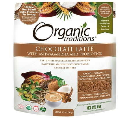 Organic Traditions Latte- Chocolate with Ashwagandha and Probiotics, 5.3oz