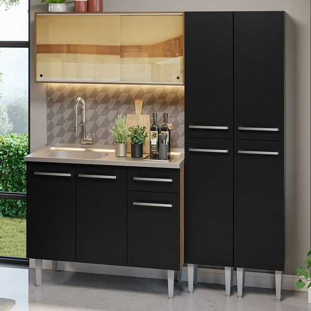 Madesa Gabinete de Cocina Integral Compacta 169 cm con Fregadero Emilly Rustic/Negro 12