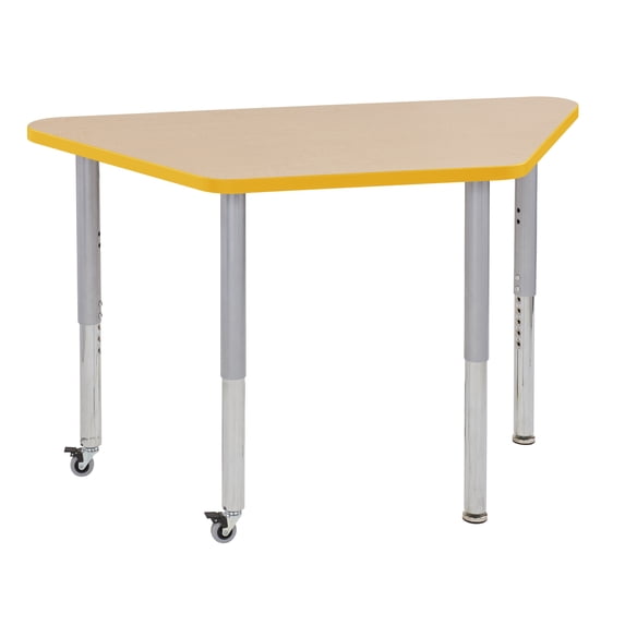 ECR4Kids 24in x 48in Trapezoid Everyday T-Mold Adjustable Activity Table Maple/Yellow/Silver - Super Leg