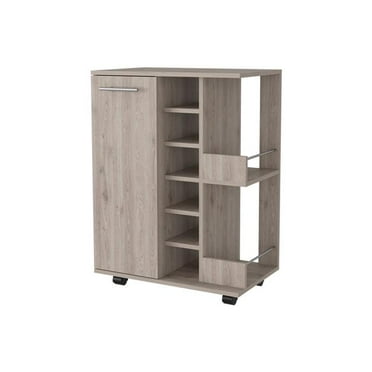 Rolling Bar Cart with Wine Storage, Light Gray
