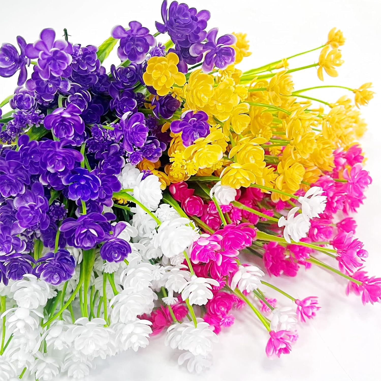 Corn Flower Artificial Flowers for Outdoor UV Resistant Fake Plants, Faux Plastic Flower Artificial Plants for Home Window Box Porch Indoor Cemetery Spring Summer Decor(White)