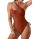 thumbnail image 1 of Traje de baño de una pieza con un hombro para mujer, trajes de baño de corte alto, traje de baño con cordón y Control de barriga lateral, 1 of 4