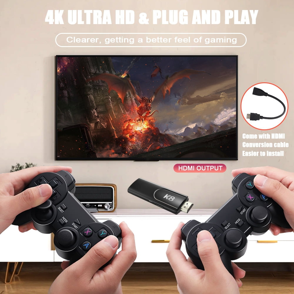 ZYTKWT K8 Video Game Console - 4K HDMI, 2.4G Wireless Controllers, 64GB, 40,000+ Games, 40+ Emulators, Portable Game Stick