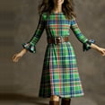 thumbnail image 7 of VEKDONE Women's Plaid Midi Dress Bell Sleeve Crewneck Knee Length Dress Casual Loose Fit Vintage Cowgirl Style Dress Fashion Clothes Green L, 7 of 7