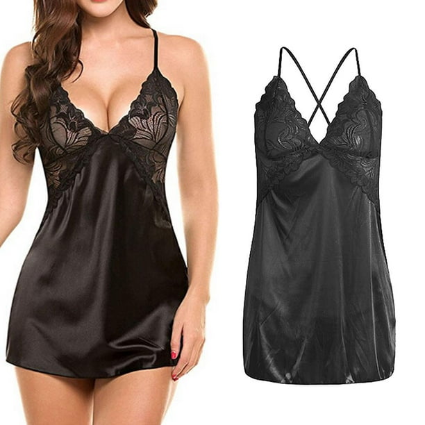 Lenceria Para Mujer Ropa de Dormir con Tiras de Encaje Conjunto con Espalda en Camison XL negro Salvador Liberias de peluche para mujeres Walmart en linea