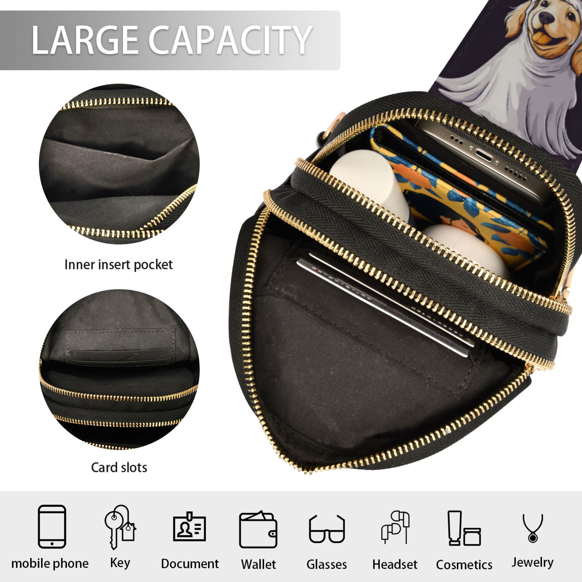 FORMRS Womens Crossbody Sling Bag Travel Daypack Shoulder Chest Backpack, Yellow Halloween Dog
