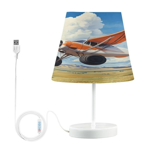 WOBOGO Orange Airplane Table Lamps Bedroom 3-Speed Dimmable Farm Style with Fabric Shade for Reading and Home Office