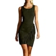 thumbnail image 2 of ClodeEU Women's Crew Neck Sleeveless Ruched Mini Dress with Fringe Hem, Bodycon Party Dress Army Green,Women's Plus L, 2 of 7