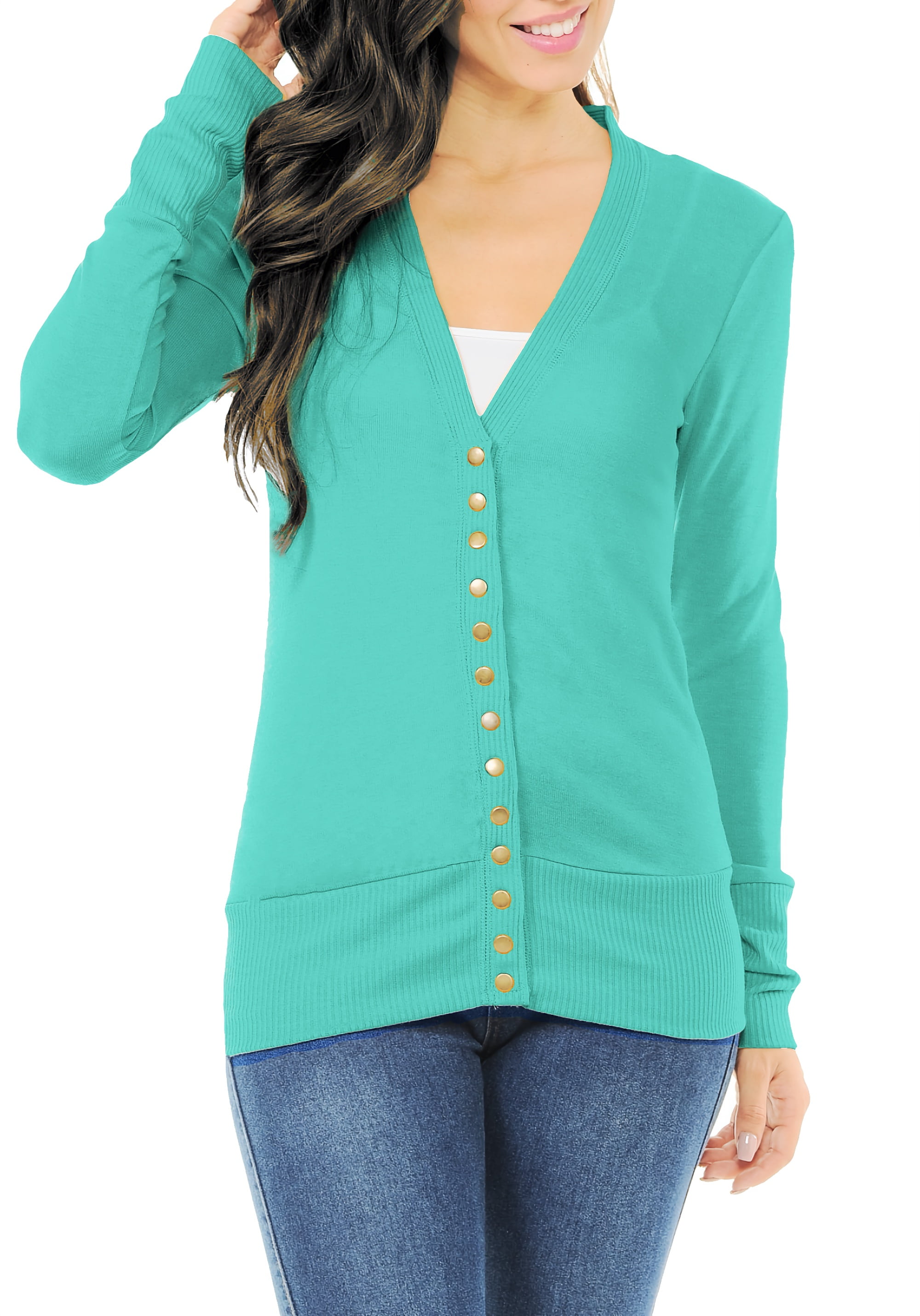 ClothingAve. Women's Long Sleeve Snap Button Sweater Cardigan w/ Ribbed Detail S3X female