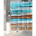 thumbnail image 3 of Split Shower Curtain for Transfer Bench, Turquoise Brown Fabric Shower Curtains for Bathroom, Abstract Wood Grain Gradient Stripes Tub Sliding Transfer Bench Waterproof Bath Curtains 72"x72", 3 of 9