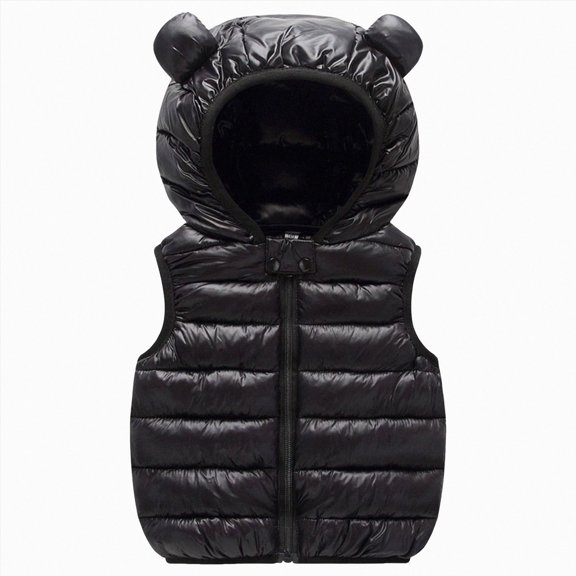 felwors Baby Boys Girls Hooded Puffer Vest Winter Lightweight Sleeveless Bear Ears Zipper Up Jacket Vest Coat Vests Kids (6-12 Months,Black)