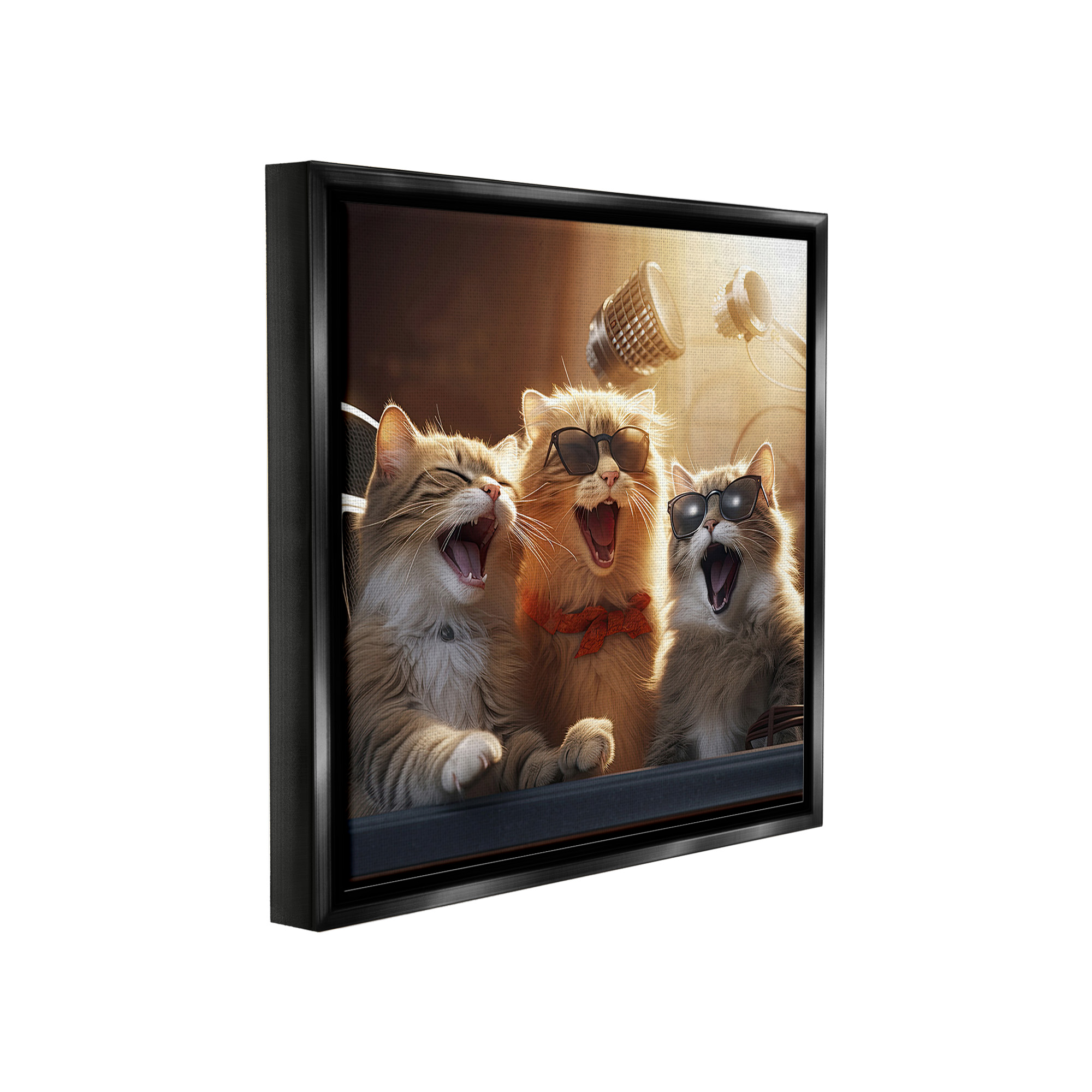 Stupell Industries Trendy Singing Cats Animals & Insects Painting Black Floater Framed Canvas Art Print Wall Art, 18 x 18