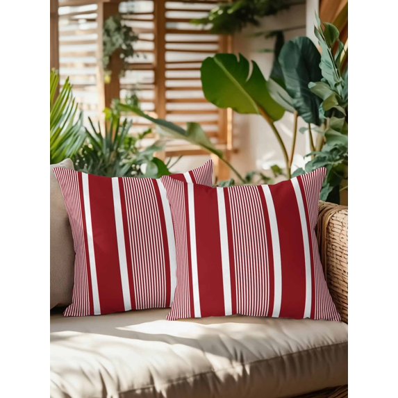 Outdoor Pillows Waterproof, Red Stripe Bedding Throw Pillows with Insert for Couch Sofa Bed, Boho Striped Modern Minimalist Geometric Lines 18x18 Inch Pillowcases Decorative Patio Pillow Set of 2