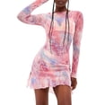 thumbnail image 1 of Vestido Mini de Transparente con Efecto Tie-Dye Floral para Mujer, Sexy, Ajustado, con Abertura, Larga, Acampanado, para Fiesta en la Playa Rosa M, 1 of 10
