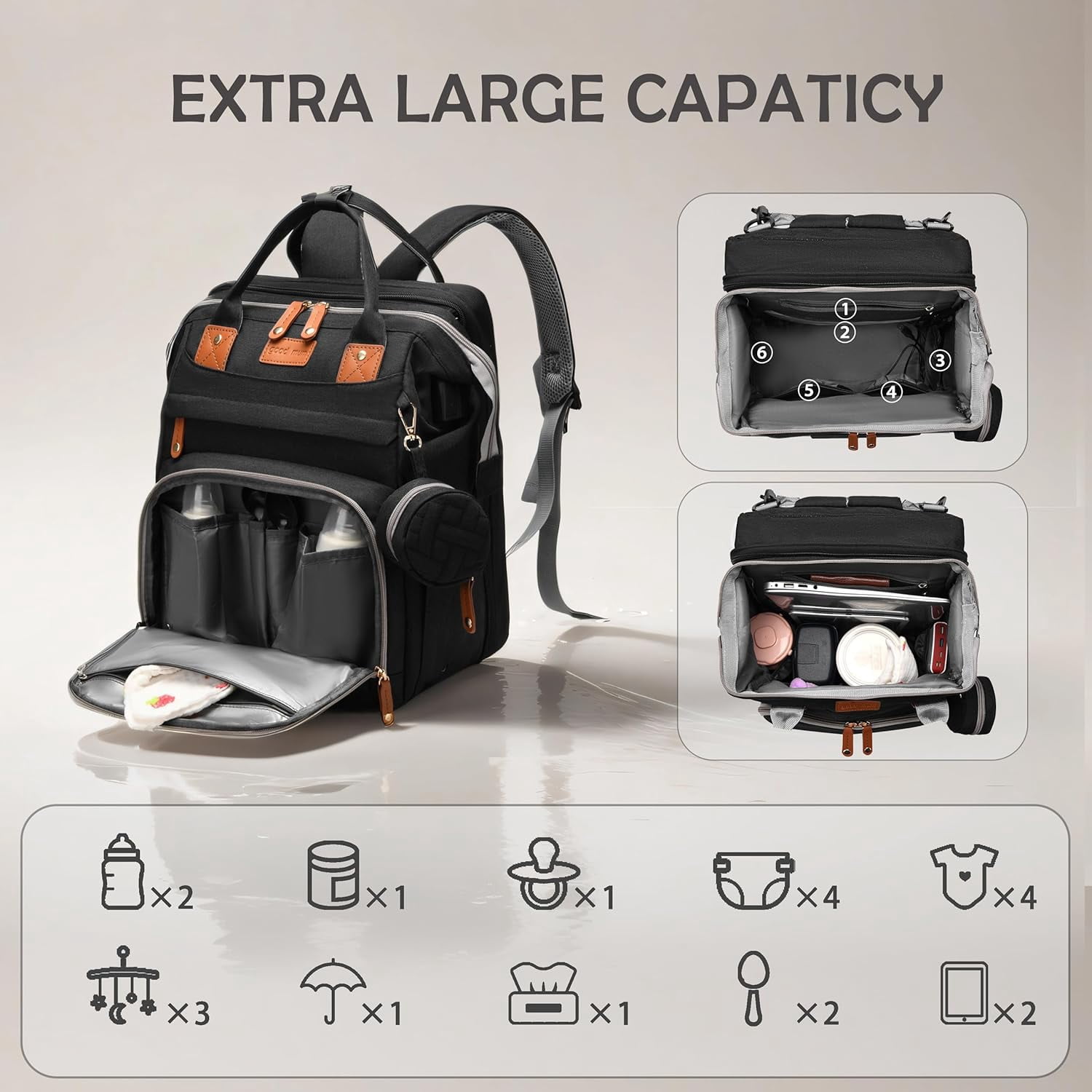 Diaper Bag with Changing Station, Multifunction Travel Baby Bag, Waterproof Baby Tote, Large Capacity Mommy Bag, Newborn Essentials Backpack Bag, Unisex, Black